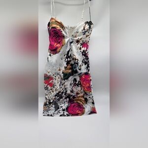 bebe Floral Midi Dress with Pink and White Accents, Size L
